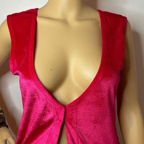 Magenta velour sleeveless duster tunic with slits! - Picture 3 of 12